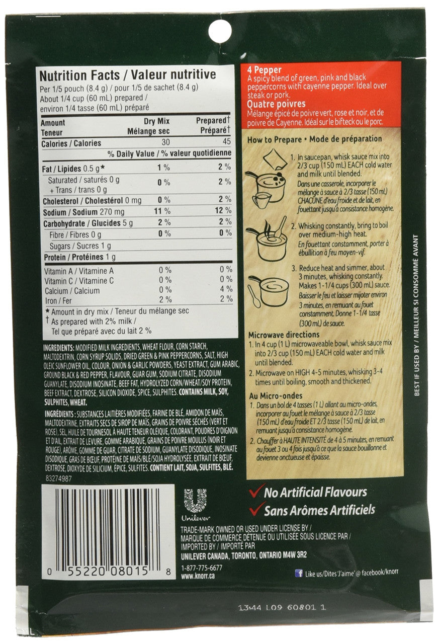 Knorr Four Pepper Classic Sauce Mix 41g/1.4 oz.,(12pk) {Imported from Canada}